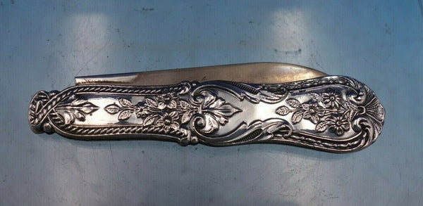 Coin Silver Folding Pocket Knife Floral Motif and Scrollwork Vintage (#6680)