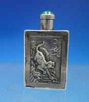 Chinese Export Sterling Silver Perfume Bottle with Green Agate Stone Tiger #6715