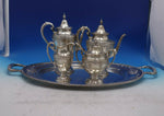 Rose Point by Wallace Sterling Silver Tea Set 4pc + Tray #4615-9 (#6717)