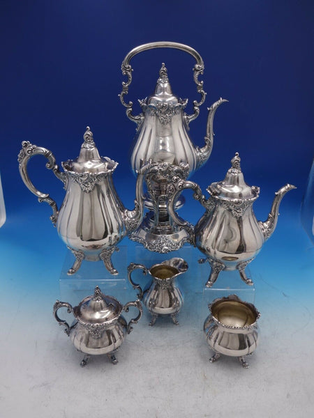 Baroque by Wallace Silverplate Tea Set 6 Piece Kettle On Stand Vintage (#6718)