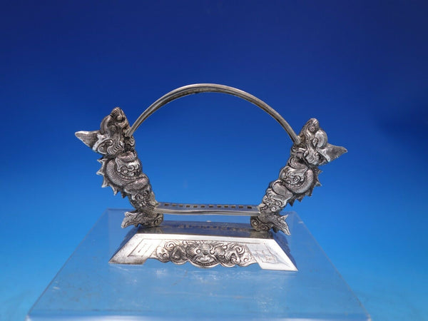 Asian .900 Sterling Silver Cocktail Pick Stand with Dragons by MY - NGHE (#6722)