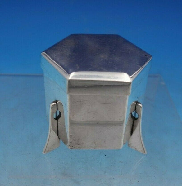 Japanese Sterling Silver Box Hexagon Shaped Applied Gold Flower Modernist #6735