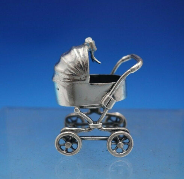 Italian Sterling Silver Figurine Baby Pram / Stroller w/ Movable Wheels (#6753)