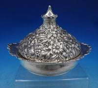 Shiebler Sterling Silver Butter Dome w/ Lid Repousse Flowers 4 3/4" Tall (#6757)