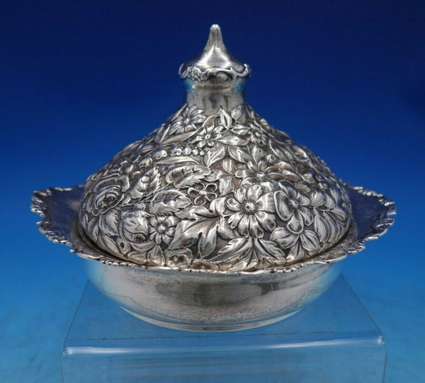 Shiebler Sterling Silver Butter Dome w/ Lid Repousse Flowers 4 3/4" Tall (#6757)