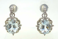 14k Gold 5.12ct Oval Genuine Natural Aquamarine Earrings with Diamonds (#C1752)