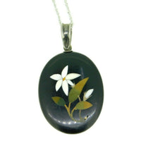 14k White Gold Genuine Natural Pietra Dura White Lily Flower Pendant (#J1024)