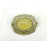 14k White Gold Filigree Art Deco Jade Pin with Pearls (#J1029)