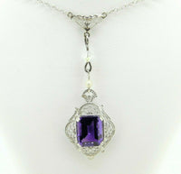 14k White Gold Filigree 3.05ct Amethyst Pendant (#J1736)