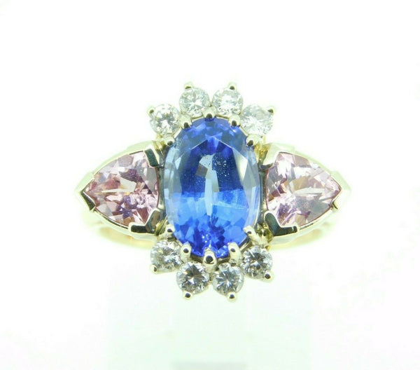 14K Yellow Gold Genuine Natural Tanzanite and Pink Sapphire Ring (#J1841)