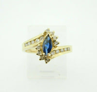 14k Gold .25ct Marquise Blue Genuine Natural Sapphire Ring w/ Diamonds (#J1872)