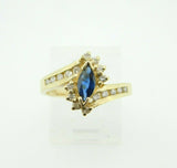 14k Gold .25ct Marquise Blue Genuine Natural Sapphire Ring w/ Diamonds (#J1872)