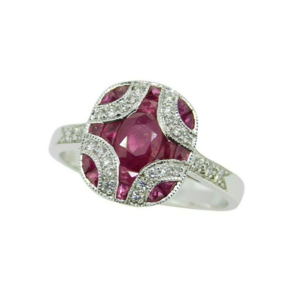 18k Gold Deco Style 1.28ct Genuine Natural Ruby Ring with Diamonds (#J2355)