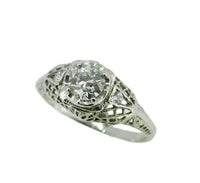 Art Deco 18k White Gold Genuine Natural Diamond Filigree Ring .56ct (#J2360)