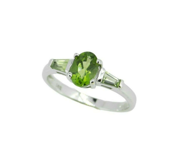 14k White Gold 1.20ct Oval Genuine Natural Peridot Ring w/Side Peridots (#J2362)