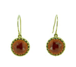 14k Yellow Gold Rose Cut 7 Carat Genuine Natural Garnet Earrings (#J2487)