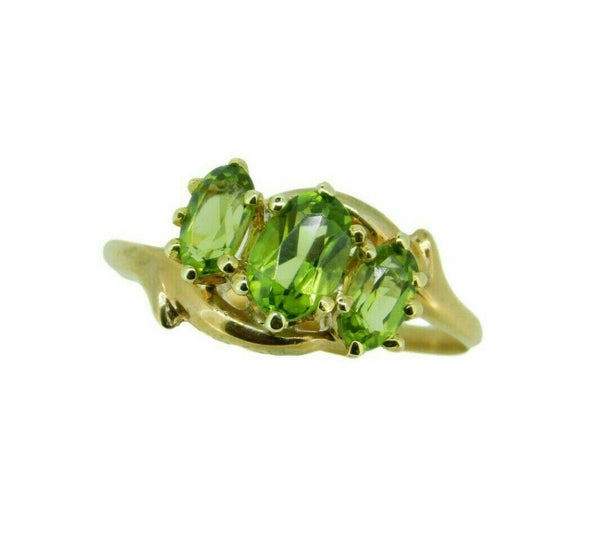 Victorian 10k Yellow Gold Ring with Three Oval Genuine Natural Peridots (#J2546)