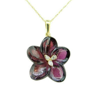 14k Yellow Gold Carved Genuine Natural Garnet Flower Pendant (#J3130)