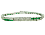 18k White Gold 3 Carat Genuine Natural Emerald and Diamond Bracelet (#J3323)