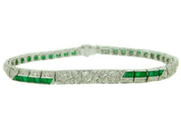 18k White Gold 3 Carat Genuine Natural Emerald and Diamond Bracelet (#J3323)