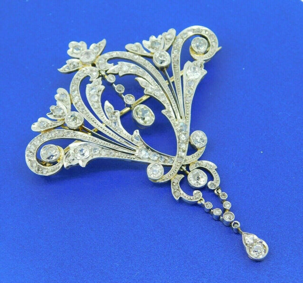 Large 14k Victorian Three Carat Genuine Natural Diamond Pin Pendant (#J3342)