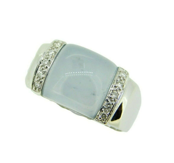 14k White Gold Square Genuine Natural Chalcedony Ring with Diamonds (#J3514)