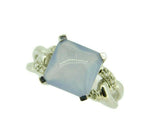 14k White Gold Blue-Gray Genuine Natural Chalcedony Ring with Diamonds (#J3558)