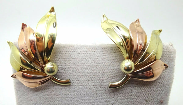 Retro 10k Multi-Gold Leaf Earrings with 14k Gold Post (#J3751)