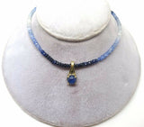 Genuine Natural Blue Sapphire Bead Necklace w/ 2.59ct Cabochon Sapphire (#J3752)