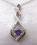 10k Gold Round Genuine Natural Amethyst and Diamond Pendant w/ 14k Chain #J3788