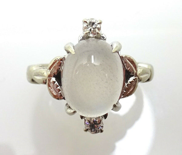 10k Gold 2.57ct Genuine Natural Moonstone Ring with Diamonds (#J3804)
