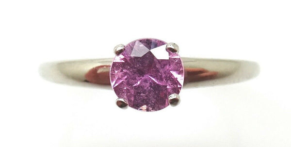 14k White Gold .65ct Round Genuine Natural Pink Sapphire Ring (#J3805)