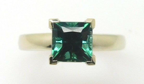 14k Gold Princess Cut 1.23ct Green Genuine Natural Tourmaline Ring (#J3880)