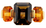 14k Gold Modern Genuine Natural Smoky Quartz Ring With Citrines (#J3941)
