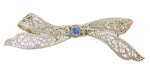 Art Deco Platinum and 14k Genuine Natural Sapphire Brooch Pin (#J3961)