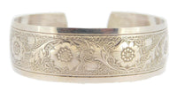 Sterling Cuff Bracelet Engine Turned with Flowers (#J3965)