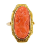 10k Yellow Gold Genuine Natural Coral Cameo Ring (#J3995)