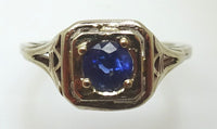 14k White Gold Art Deco Filigree Genuine Natural Sapphire Ring (#J401)