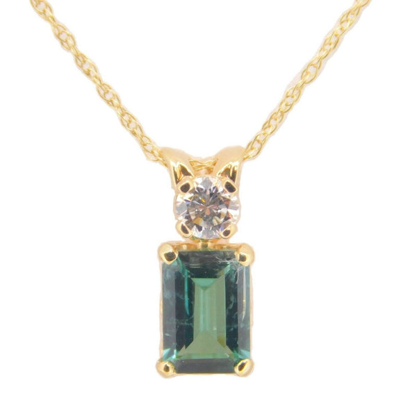 14k Gold .74ct Green Genuine Natural Tourmaline Pendant w/ .14ct Diamond #J4034