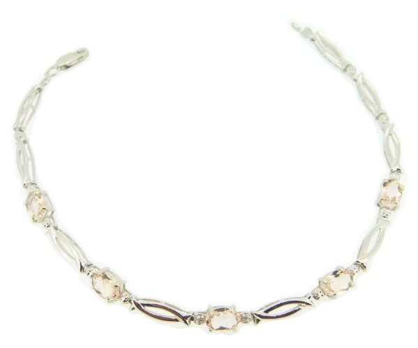14k Gold 1.97ct Oval Genuine Natural Morganite Bracelet with Diamonds (#J4072)