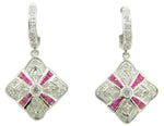 14k Gold Genuine Natural Diamond and Ruby Deco Style Earrings (#J4083)