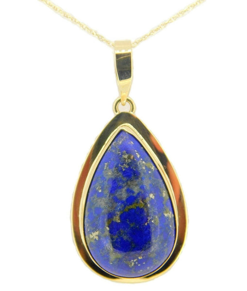 18k Gold Genuine Natural Lapis Pendant with 14k Gold Chain (#J4093)