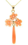 10k Gold Genuine Natural Coral Flower Pendant with 14k Gold Chain (#J4095)
