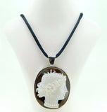 14k Gold Large Genuine Natural Agate Hard Stone Cameo Pendant (#J4136)