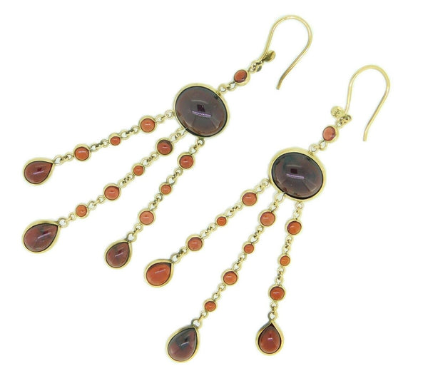 14k Gold Genuine Natural Garnet Large Drop Earrings 27 Carats 3" Long (#J4176)