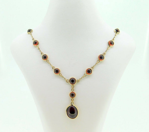 14k Yellow Gold 11 Genuine Natural Garnet Drop Necklace 7 Carats (#J4194)