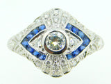 14k White Gold Genuine Natural Diamond and Blue Sapphire Ring .98ct TW  (#J4214)