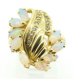 14k Yellow Gold Marquise Cut Genuine Natural Opal Ring with Diamonds (#J4245)