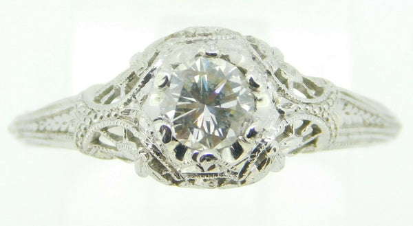 Platinum Art Deco Filigree .37ct Genuine Natural Diamond Ring Size 8 (#J4249)