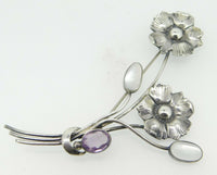 Sterling Moonstones and Amethyst Flower Pin (#J4258)